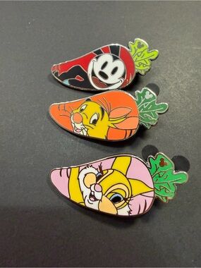 Disney Bunny Carrot Enamel Pin Trio - Red, Orange, Pink, Yellow, Green